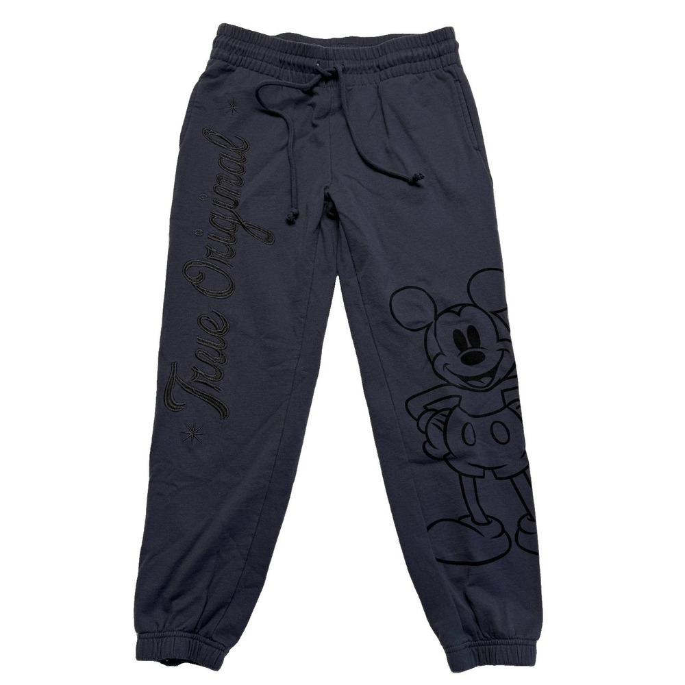 Disney Mickey Mouse Original Sweatpants Women Medium Slate Gray Embroidered Leg